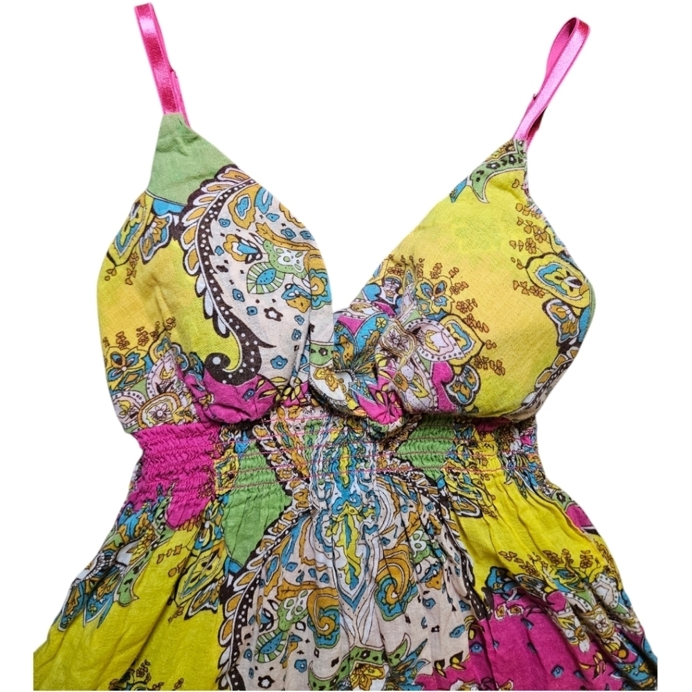 WM Y2K Paisley Print Babydoll Smocked Waist Tank Top Sz M Fairy Boho Peasant - Picture 10 of 13